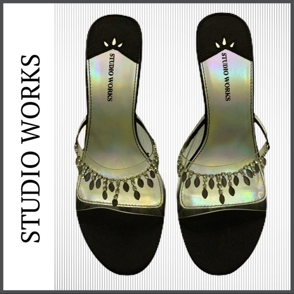 Studio Works Black Beaded “Vegas” Heels NIB - Picture 2 of 6